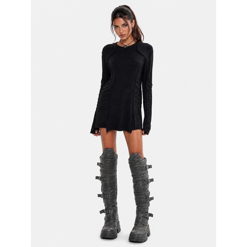 NWOT‎ Demobaza Dress Tumbholes Black Long Sleeve Cyberpunk Avant Garde L New